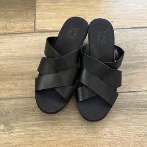 NATURALIZER Rowena Black Leather Women's Slide Wedge Sandals sz 8.5w